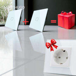Smarthugo 2db 1 Körös Fehér Érintőkapcsoló + Ajándék 1db Egyes Fehér Üvegkeretes Konnektor (sh1019901)