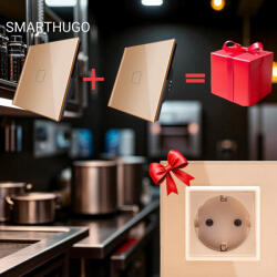 Smarthugo 2db 1 Körös Arany Érintőkapcsoló + Ajándék 1db Egyes Arany Üvegkeretes Konnektor (sh1019903)