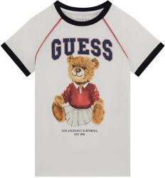 GUESS Тениска за момиче в бяло с черни детайли и цветно мече отпред Guess