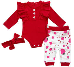 Baby 3 részes babaruha szett - Eper 3 Méret: 80 (9-12hó)