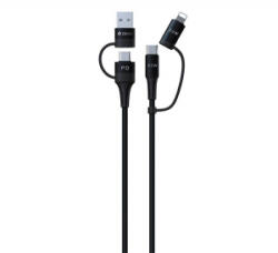 DEVIA EXTREME adatkábel 4in1 (USB+Type-C - lightning+Type-C, 60W, PD gyorstöltő, 150cm, cipőfűző) FEKETE (ST351167) (ST351167) - aqua