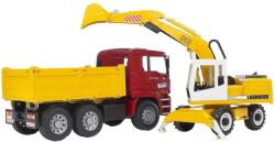 BRUDER MAN TGA platós teherautó és Liebherr markoló szett