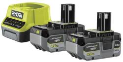RYOBI RC18120-240X 18V ONE+ kompakt töltő és 2 db Lithium+ Li-ion akkumulátor, 18 V, 4.0 Ah (5133005092)