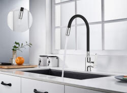 INVENA Ksanti Slim két funkciós konyhai csaptelep flexibilis kifolyócsővel, matt fekete/króm BZ-37-008-L (BZ-37-008-L)