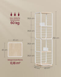 VASAGLE 360° Forgó Könyvespolc Természetes Bézs és Fehér Acélvázzal (EUZ-LLS127W67)