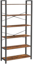 VASAGLE Ipari Stílusú Könyvespolc 6 Szintes Acélvázas Rusztikus Barna-Fekete (EUZ-LLS082B01V2)