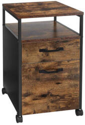 VASAGLE Ipari Stílusú Gurulós Irattartó Szekrény Acélvázzal Rusztikus Barna-Fekete (EUZ-OFC71X)