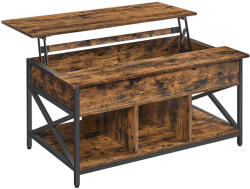 VASAGLE Felnyitható Dohányzóasztal Ipari Stílusú Tárolóval Rusztikus Barna-Fekete (EUZ-LCT205B01V2) - prodis