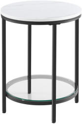 VASAGLE Kétrétegű Kisasztal Márvány Hatású Üveglapos Fekete Vázzal (EUZ-LET285B13)