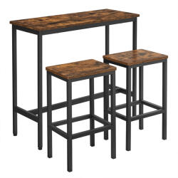 VASAGLE Ipari Bárasztal Szett Rusztikus Barna-Fekete Acélvázzal (EUZ-LBT218B01V1)