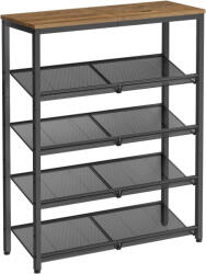 VASAGLE Ipari Stílusú 5-Szintes Cipőtároló Állvány Méztölgy-Fekete (EUZ-LBS038K01) - prodis