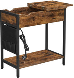 VASAGLE Vintage Kisasztal Beépített Konnektorral és Tárolórekesszel Barna-Fekete (EUZ-LET311B01) - prodis