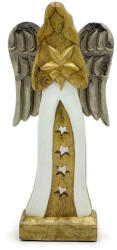 Ancient Wisdom Kézműves fa angyal szobor, fém szárnyakkal 30 cm - CSILLAG (WAng-12)