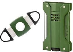 WinJet márkájú, military zöld és fekete színű szivaros szett - szivaröngyújtóval és szivarvágóval (A-500037)