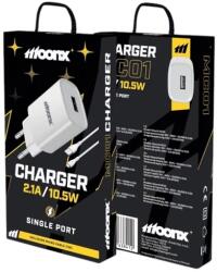 MOONX MC01 1XUSB-A 10.5W 2, 1A Hálózati töltő (+1 méter micro USB kábel), fehér