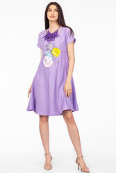 Pierino Rochie A line lila din in mercerizat si vascoza, cu imprimeu grafic chip S/M