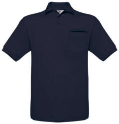 B&C BCPU415 mellzsebes rövid ujjú galléros piké férfi póló, Navy-L (bcpu415nv-l)