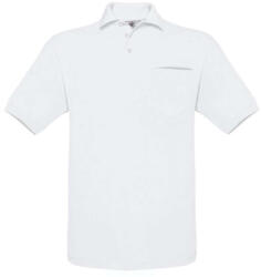 B&C BCPU415 mellzsebes rövid ujjú galléros piké férfi póló, White-L (bcpu415wh-l)