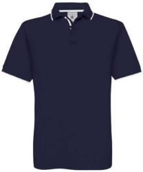 B&C BCPU413 kontrasztos szegélyű galléros férfi piké póló, Navy/White-M (bcpu413nv-wh-m)