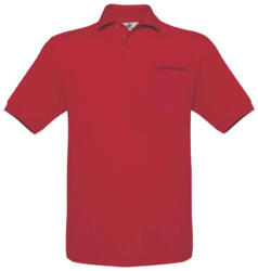 B&C BCPU415 mellzsebes rövid ujjú galléros piké férfi póló, Red-XL (bcpu415re-xl)