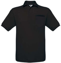 B&C BCPU415 mellzsebes rövid ujjú galléros piké férfi póló, Black-L (bcpu415bl-l)