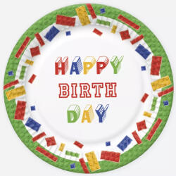  Happy Birthday Building Blocks papírtányér 8 db-os 18 cm (PKK038288) - oliviashop