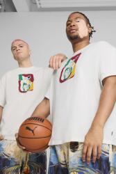 PUMA Puma, Bő fazonú mintás póló, Élénk rózsaszín, Fehér, L (630673-01-L)