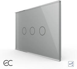 LIVOLO Intrerupator Triplu Cap Scara / Cruce cu Touch LIVOLO din Sticla Standard Italian - protocol ZigBee EC Gri (VL-FC3SZ2-3G-15)