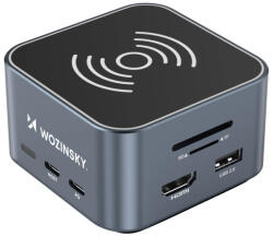 Wozinsky 12in1 USB-C Hub Vezeték Nélküli Töltővel - Szürke (WHBC09Y8S)