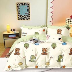 Pucioasa Lenjerie de pat dublu percale 6 piese, bumbac 100% cu ursuleti si dinozauri, cearceaf pilota 200x230cm Lenjerie de pat