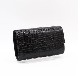 Zellia fekete lakk krokkómintás íves rostbőr alkalmi táska