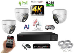 MS - AI Hybrid Light IP kamerarendszer 3 kamerával switchel 8 Mpix WD - 6481k3B