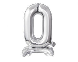  Ezüst B&C Silver mini 0-ás szám fólia lufi talppal 38 cm (MLG134827)
