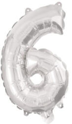  Silver, Ezüst 6-os szám fólia lufi 95 cm (PNN92472) - oliviashop