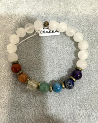  Rózsakvarc csakra karkötő - 7 színű ásványgyönggyel (JJK57)