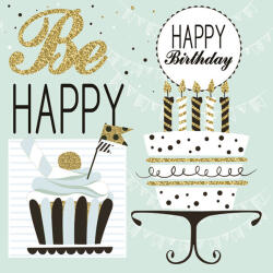  Happy Birthday Mint szalvéta 20 db-os 33x33 cm (PKK031982) - oliviashop