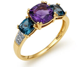  Arany gyémántgyűrű London blue topázzal és ametiszttel KU1653