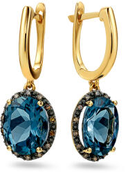  Arany fülbevaló pezsgős gyémántokkal és londoni kék topázzal 0.230 ct KU1477B