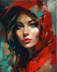 Figured Art Set goblen cu diamante, cu sasiu, Femeie cu fular rosu, 40x50 cm (DP-FA10251-Y)