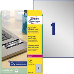 Avery Zweckform Etikett, 210x297 mm, poliészter, időjárásálló, AVERY ZWECKOFRM, ezüst, 20 etikett/csomag (AYL601320) - officemarket