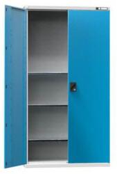 POLAK Fém műhelyszerszámtartó doboz SK2, 1950 x 1044 x 405 mm, 3 polc, szürke/kék