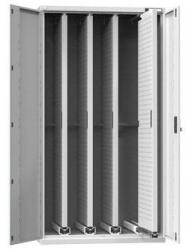 POLAK Függőleges szekrény kihúzható perforált panelekkel, 1044 x 655 x 1950 mm, 4 db panel, szürkésszürke