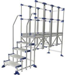 Tubesca-Comabi Meca Modul munkaállvány, 3 korláttal + 2 kapaszkodóval, 5 fokos, pallóhossz: 2 m