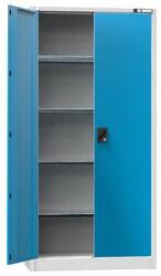 POLAK Univerzális fém szekrény UK1, 1950 x 950 x 400 mm, 4 polcos, szürke/kék