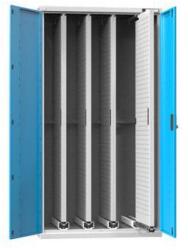 POLAK Függőleges szekrény kihúzható perforált panelekkel, 1044 x 655 x 1950 mm, 4 db panel, szürkéskék