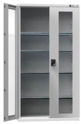 POLAK Fém műhelyszerszámtartó SK1 üvegajtókkal, 1950 x 1044 x 625 mm, 4 polccal, szürke/szürke