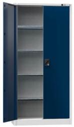 POLAK Univerzális fém szekrény UK1, 1950 x 950 x 400 mm, 4 polcos, szürke/sötétkék