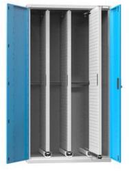 POLAK Függőleges szekrény kihúzható perforált panelekkel, 1044 x 655 x 1950 mm, 3 db panel, szürkéskék