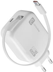 Cellularline Ролетно зарядно Gan, 220V, 65W, USB-C кабел + USB-C порт 14502