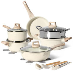 Just Perfecto JL-779 edény és serpenyő készlet, 15 cm, öntöttvas, márvány bevonat, indukciós, gőzölő, tartozékok, bézs